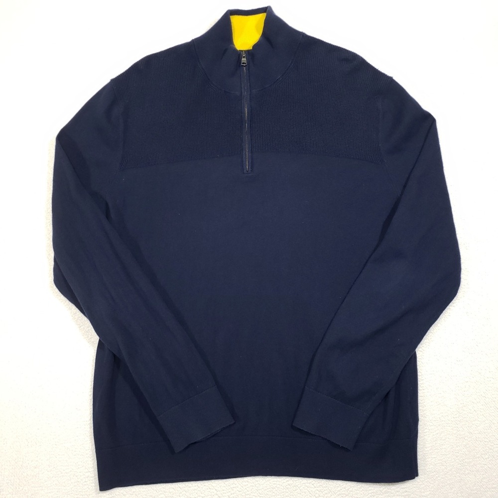 Banana Republic Sweater Mens XL Navy Blue Cotton Cashmere Quarter Zip Pullover